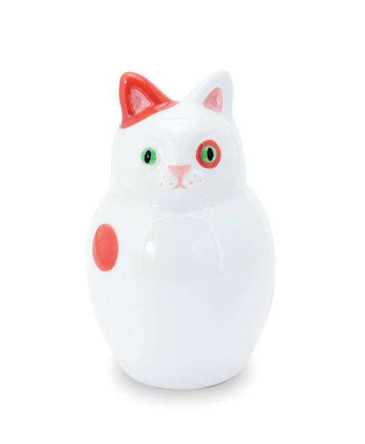 gattino bianco con pois rosa vaso in ceramica macula