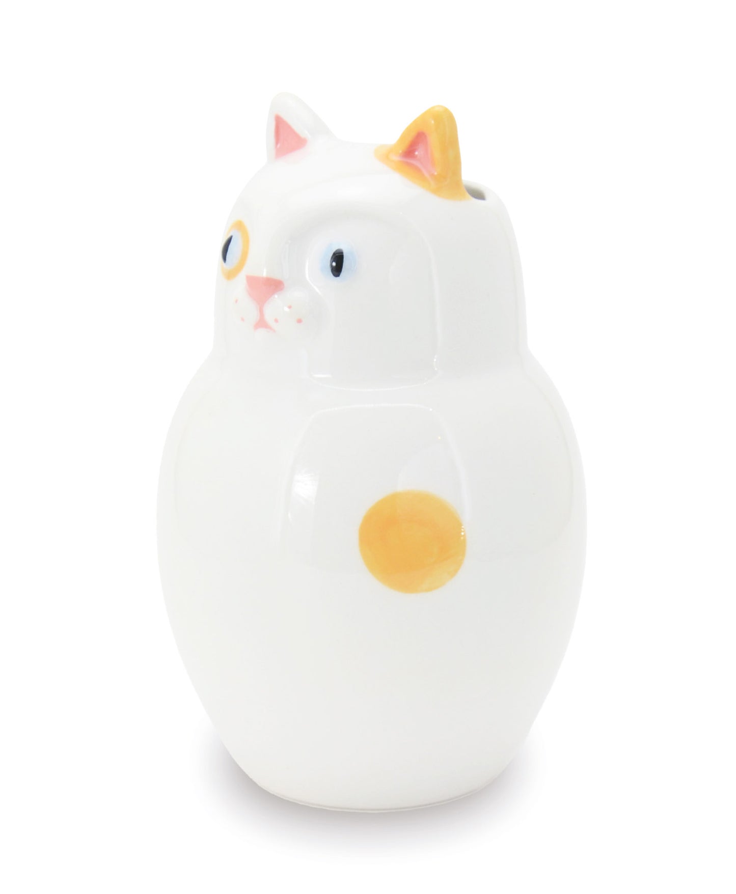 gattone bianco con pois arancio vaso in ceramica macula