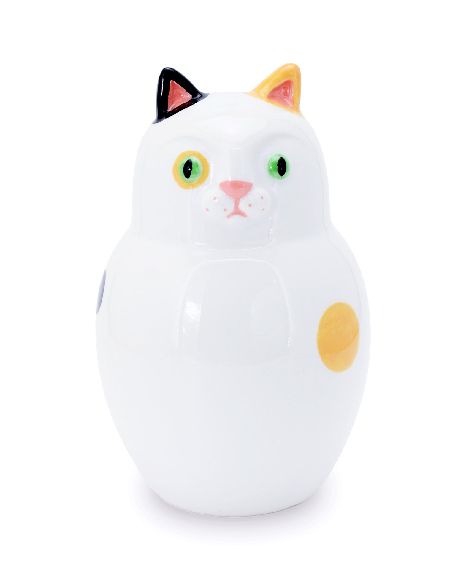 gattone bianco con pois arancio e nero vaso in ceramica macula