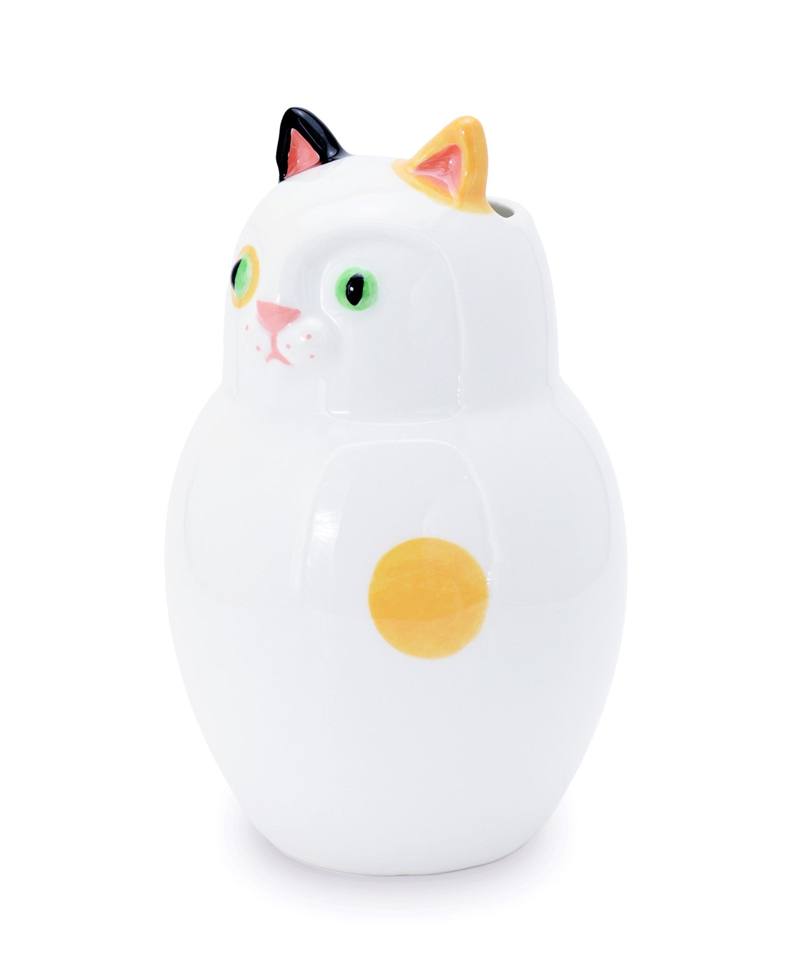 gattone bianco con pois arancio e nero vaso in ceramica macula