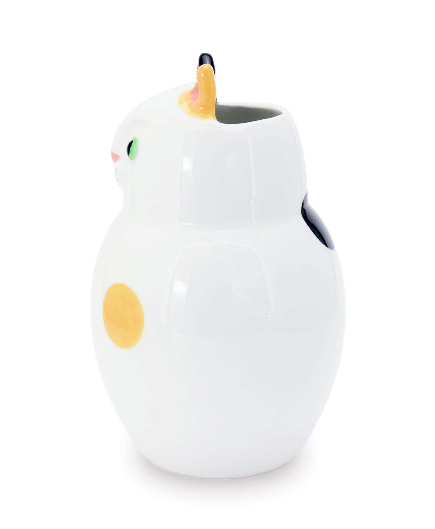 gattone bianco con pois arancio e nero vaso in ceramica macula