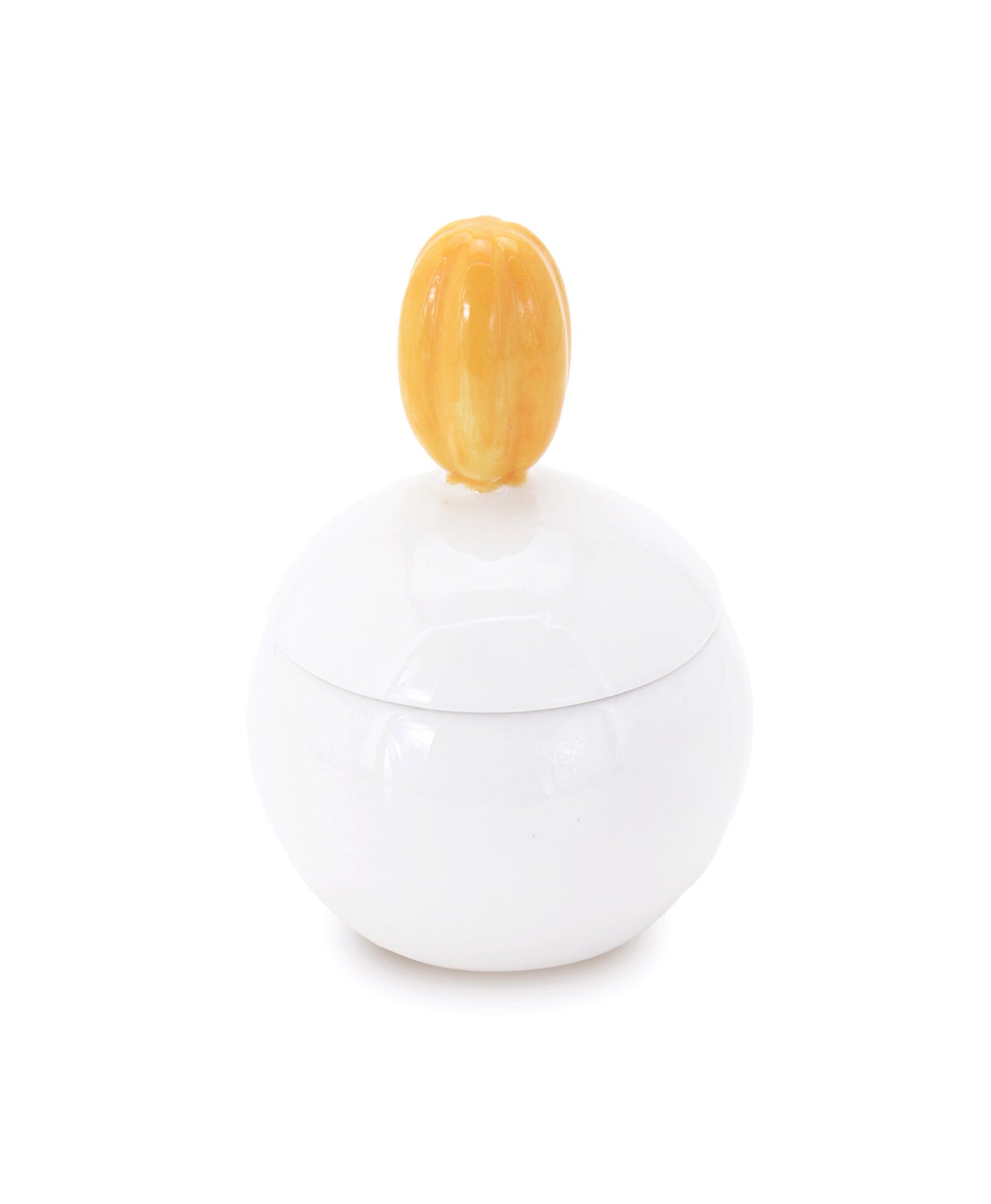 barattolo in ceramica bianco con tappo a forma di fiore arancio macula
