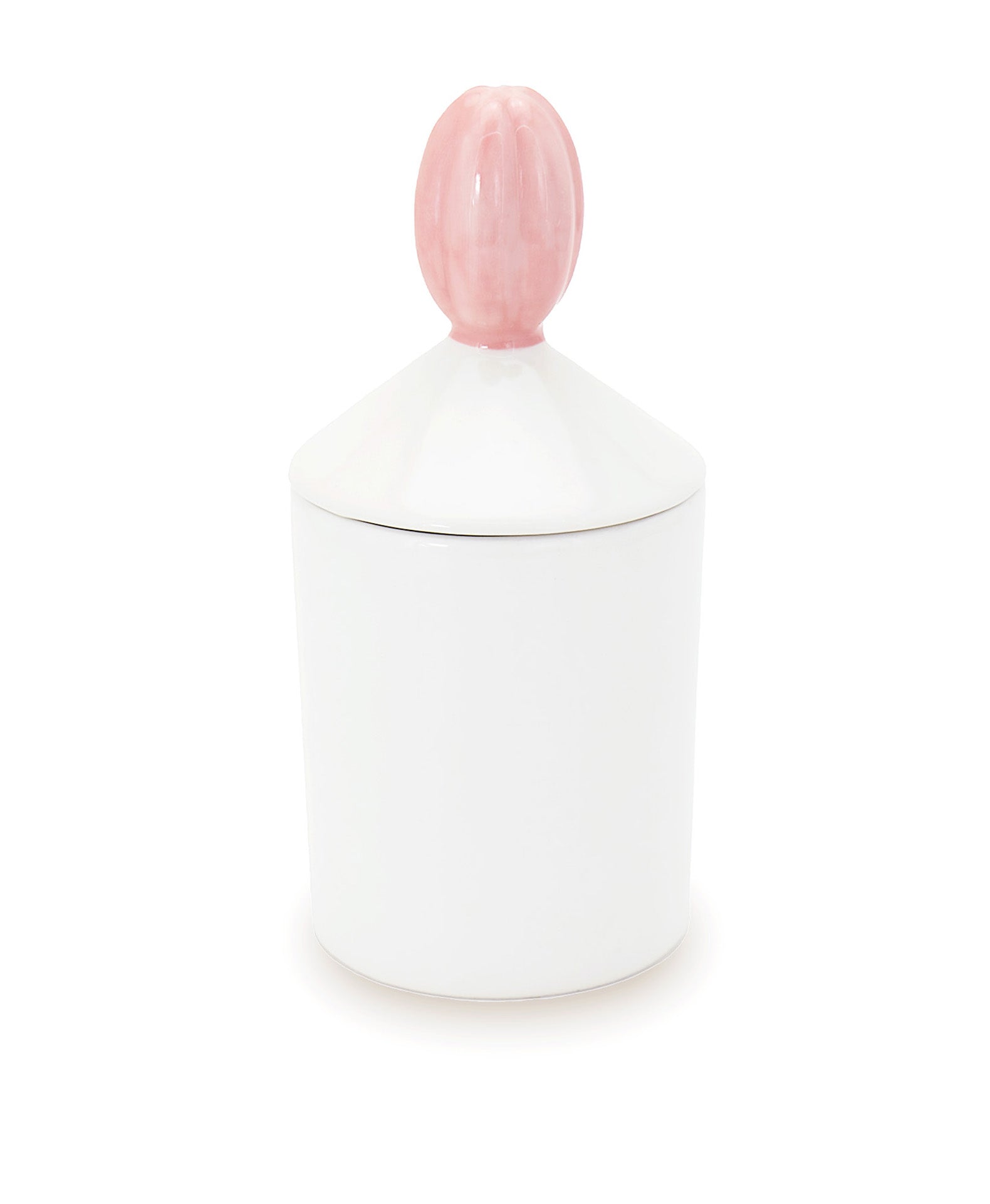 barattolo in ceramica bianco con tappo a forma di fiore rosa macula
