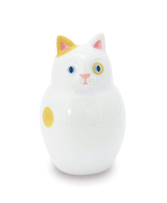 gattino bianco con pois arancio vaso in ceramica macula