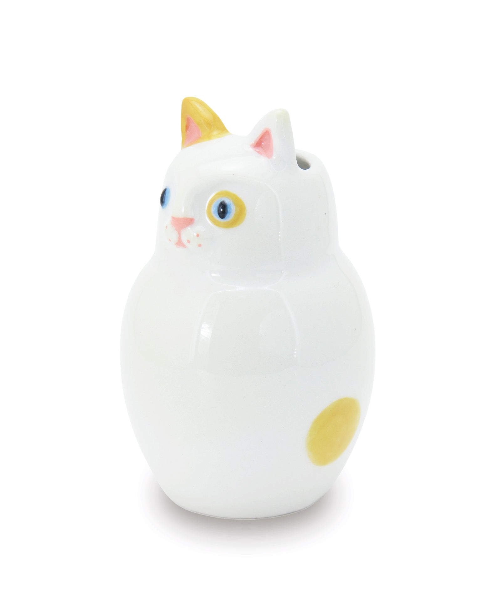 gattino bianco con pois arancio vaso in ceramica macula