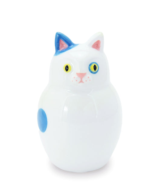 gattino bianco con pois blu vaso in ceramica macula