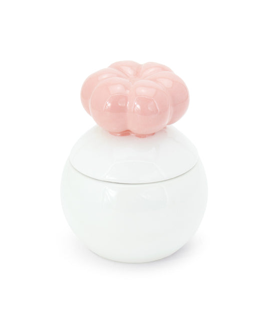 barattolo in ceramica bianco con tappo a forma di fiore rosa macula