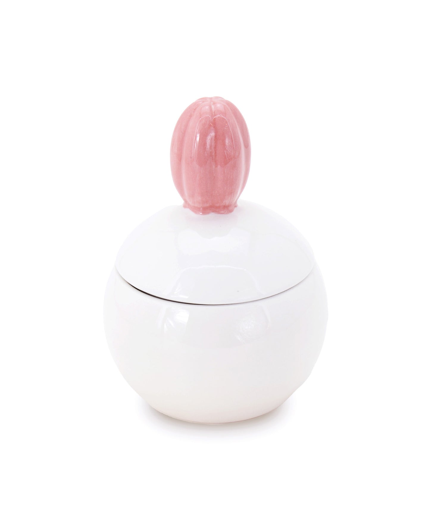barattolo in ceramica bianco con tappo a forma di fiore rosa macula