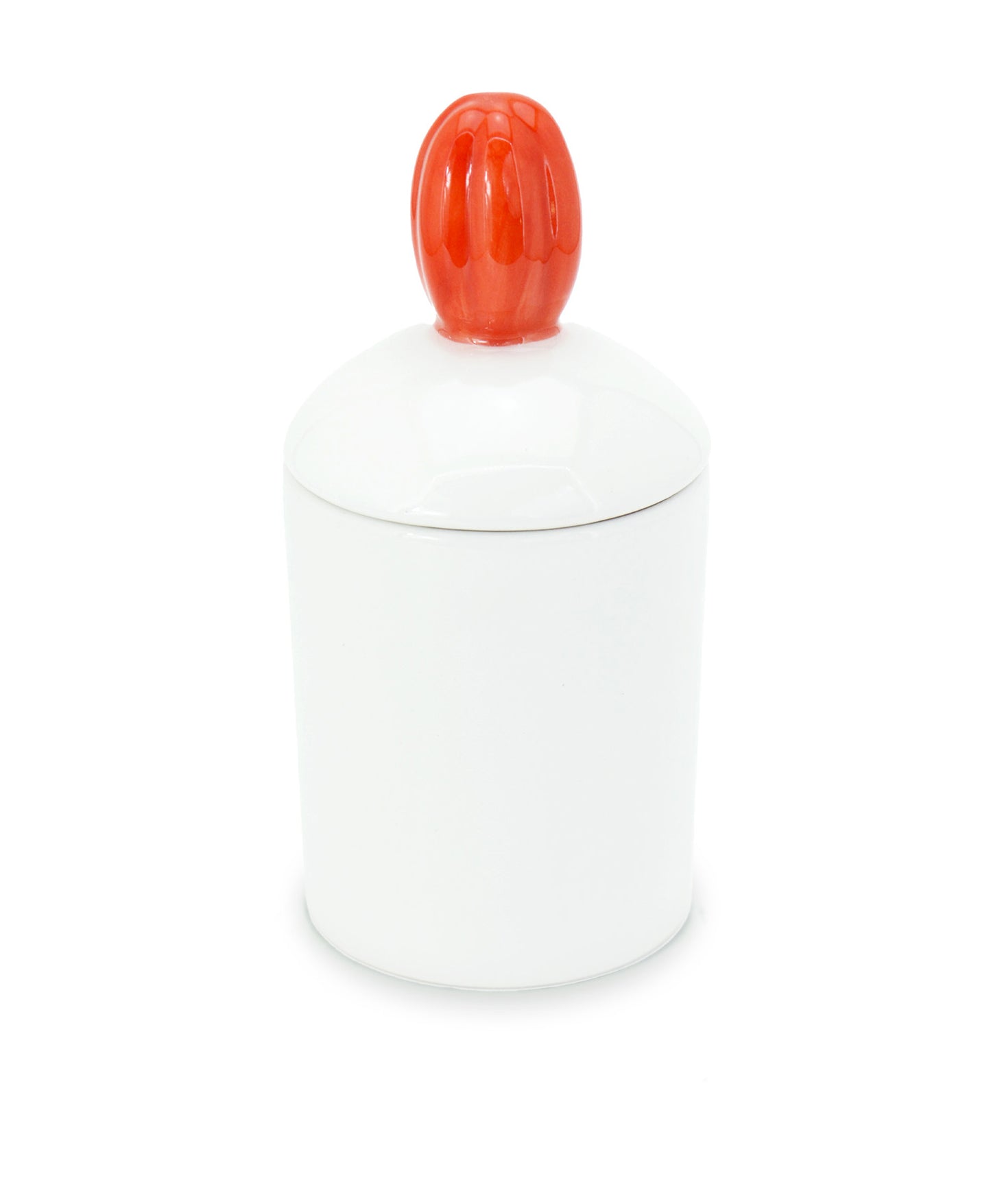 barattolo in ceramica bianco con tappo a forma di fiore rosso macula