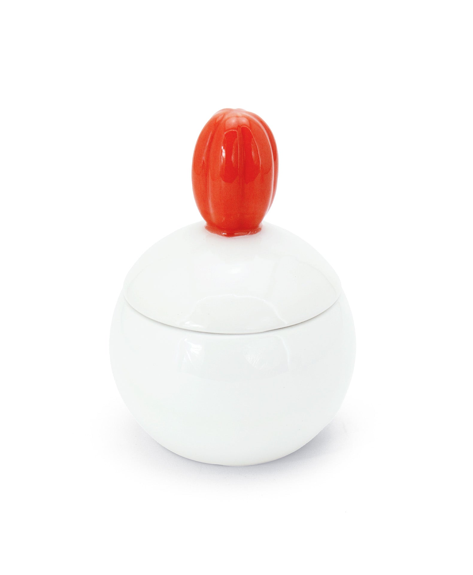 barattolo in ceramica bianco con tappo a forma di fiore rosso macula