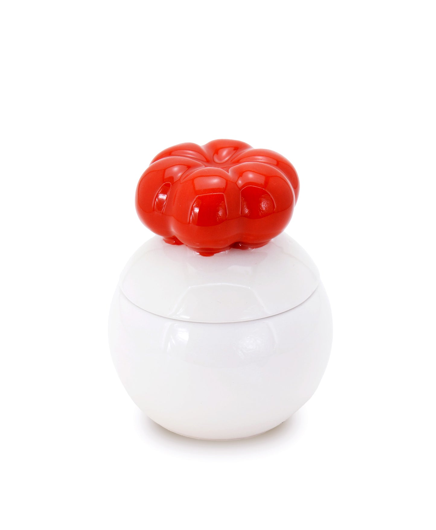 barattolo in ceramica bianco con tappo a forma di fiore rosso macula