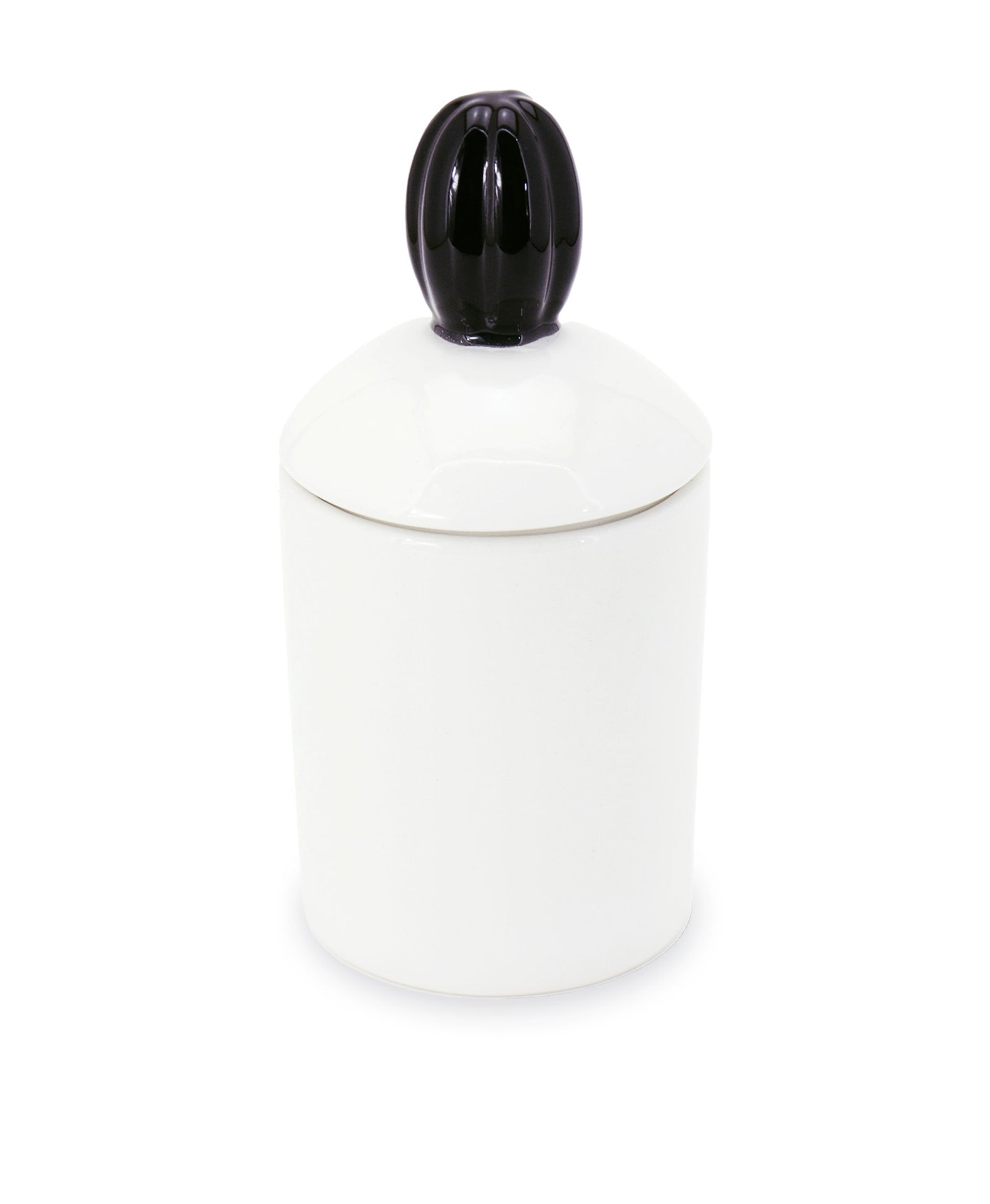 barattolo in ceramica bianco con tappo a forma di fiore nero macula